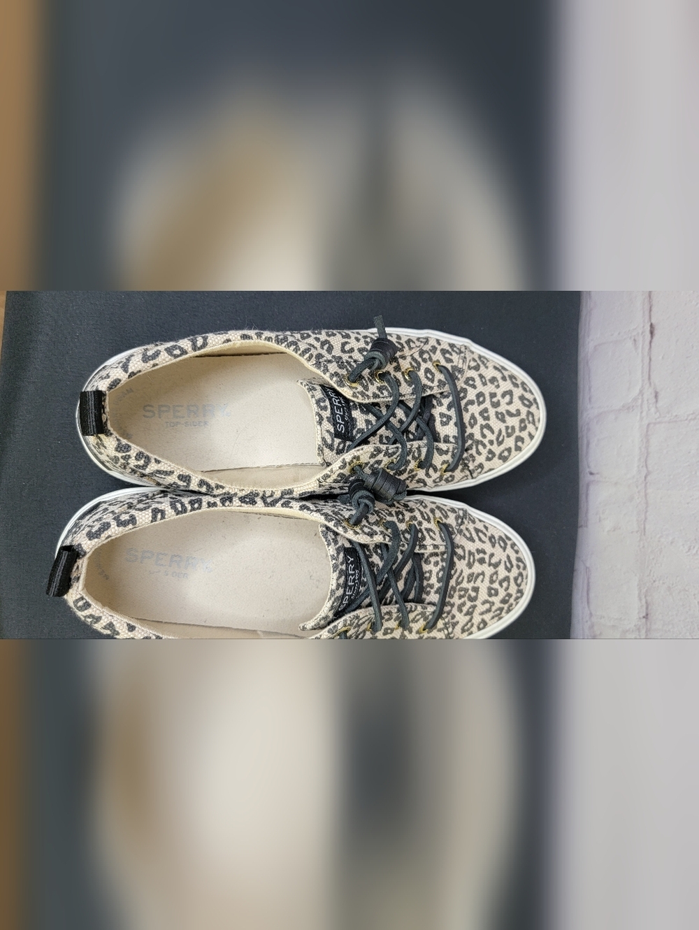 Sperry Women’s Leopard Print Slip-On Sneakers - Black & Cream 9.5. - Picture 3 of 4